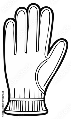 Cartoon outline of a single glove, white and black graphic