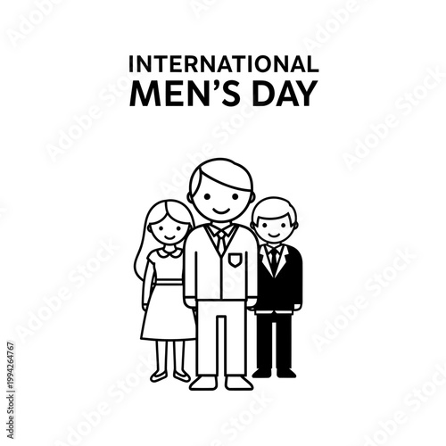 International Men's Day greeting card with line art family vector