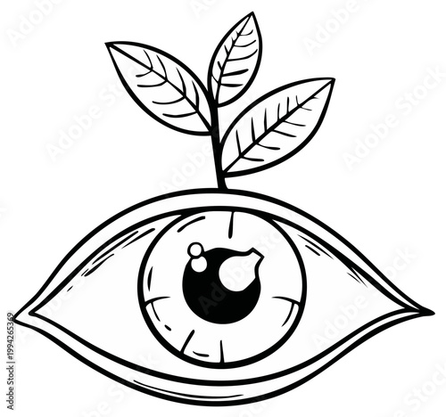Growth sprout emerges from open eye symbolizing new perspective and vision concept