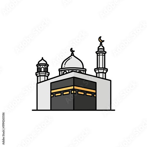 Kaaba and Mosque Line Art Illustration for Hajj and Umrah