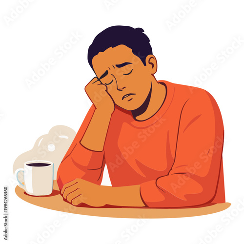 Man sitting at table with coffee feeling tired and stressed