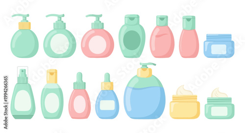 Collection of assorted skincare and cosmetic bottles and jars for beauty products