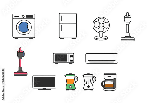 Household Kitchen and Home Appliances Icon Set