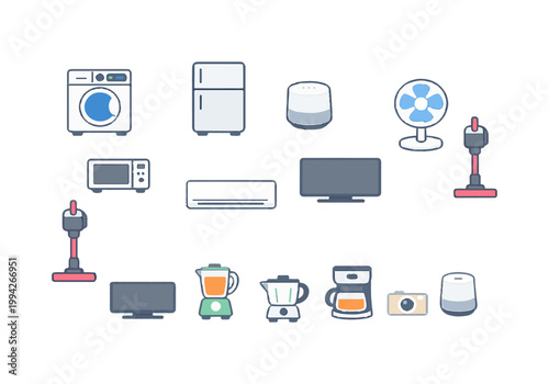 Household Kitchen and Home Appliances Icon Set