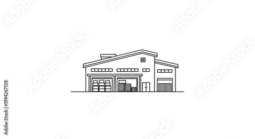 Minimalist Line Art Illustration of a Modern Warehouse Building