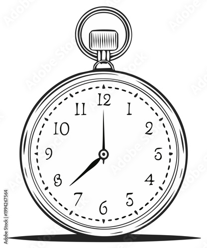Elegant Pocket Watch with Classic Roman Numerals Illustrating the Time 8 o'clock