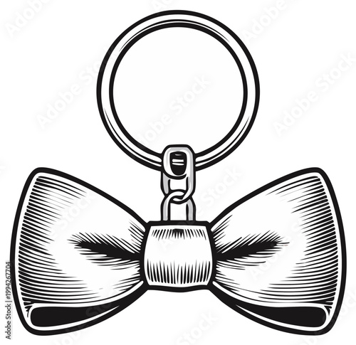 Engraved style illustration of a bow tie keychain, fashionable accessory