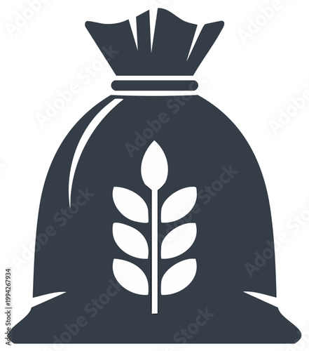 Grain sack illustration with wheat ear symbol