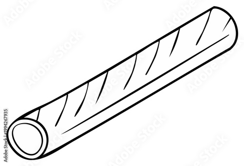 Simple black and white line art illustration of a French baguette loaf for coloring