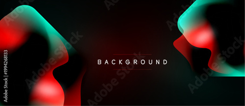 Abstract fluid shapes, red, teal gradients over black background. Modern design element for banners, presentations. Minimalist aesthetic.