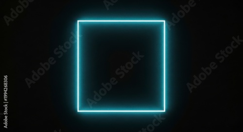 A glowing blue neon rectangle shines brightly against a dark background