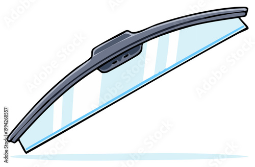 Windshield Wiper Blade for Automobile Glass Cleaning with Grey Frame and Blue Tinted Window View