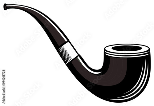 Detailed smoking pipe illustration featuring a black bowl and curved stem for relaxation and leisure