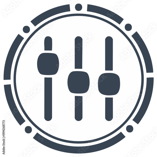Adjustable audio mixer fader sliders in a stylish circular control panel icon