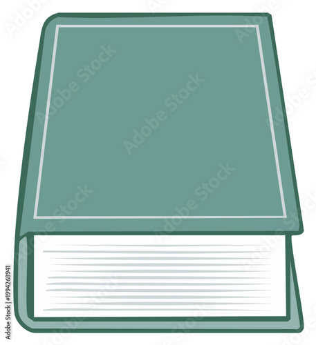 Simple illustration of an open hardcover book with clean pages and a teal cover