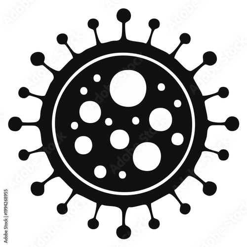 Illustration of a virus, depicted with spherical shape and spike-like protrusions