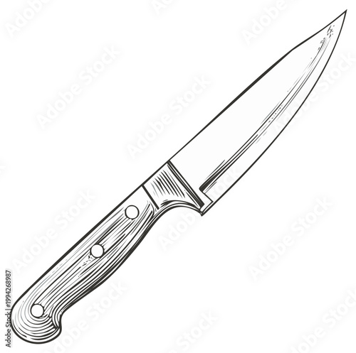 Hand drawn vintage style kitchen chef knife utensil illustration