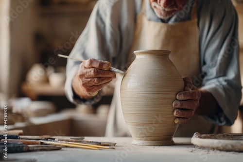 Skilled artisan crafting unique pottery piece with attention to