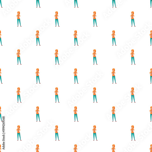 Red haired woman cartoon character creating a repeating pattern on white background