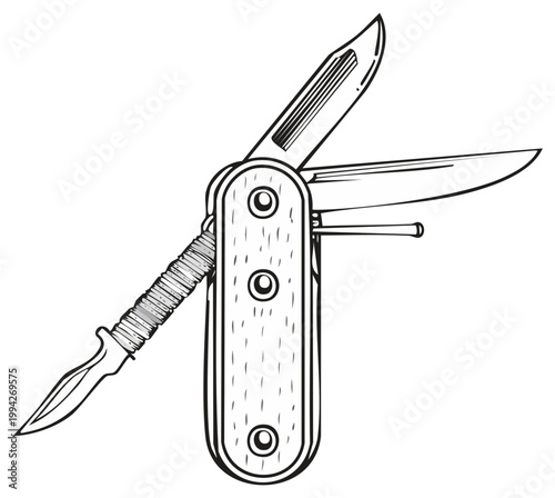 Open Swiss Army Knife With Multiple Tools Extended Sketch