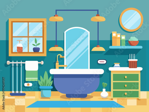 Sink basin with mirror and storage cabinet in modern bathroom