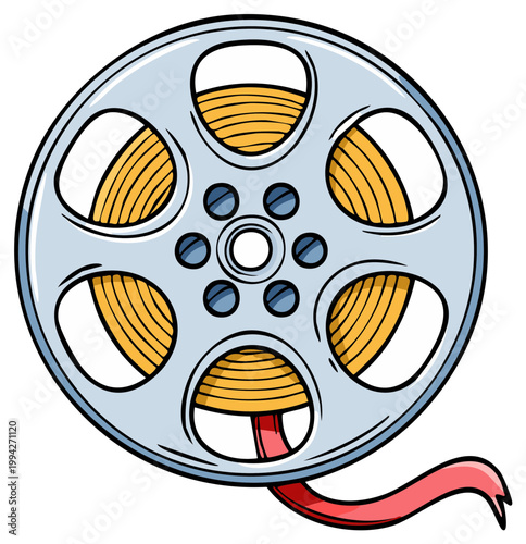 Cartoon Film Reel with Tape Retro Entertainment Cinema Industry Movie Industry Illustration