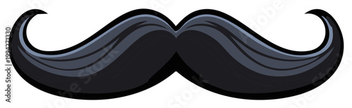 Elegant black curled handlebar mustache graphic illustration representing vintage style and masculinity