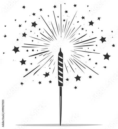 Sparkler Celebration Graphic Black and White Holiday Celebration Star Burst Fireworks Vector Element