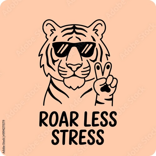 Tiger wearing sunglasses peace sign.