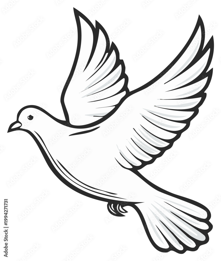 Obraz premium Stylized white dove in flight, symbolizing peace and hope, with outstretched wings and clean lines.