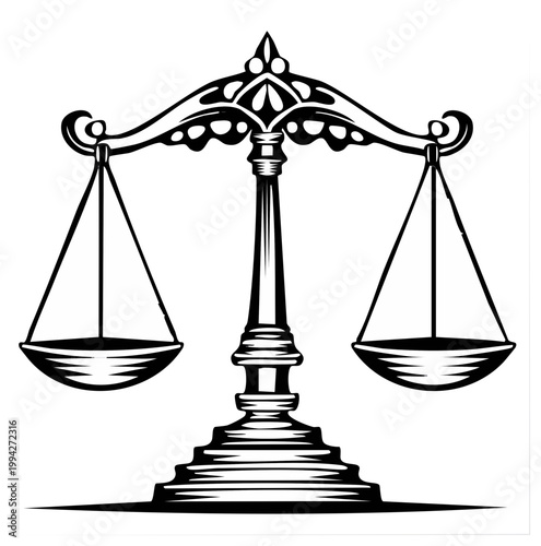 Justice scale symbol illustration, balance concept, legal emblem