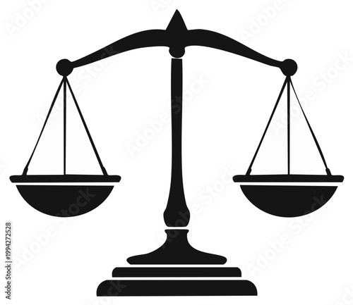 Silhouette illustration of a balance scale representing law and justice
