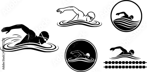 Swimming man icon. Professional swimmer symbol. Pool logo
