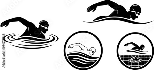 Swimming man icon. Professional swimmer symbol. Pool logo
