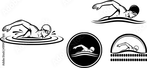 Swimming man icon. Professional swimmer symbol. Pool logo
