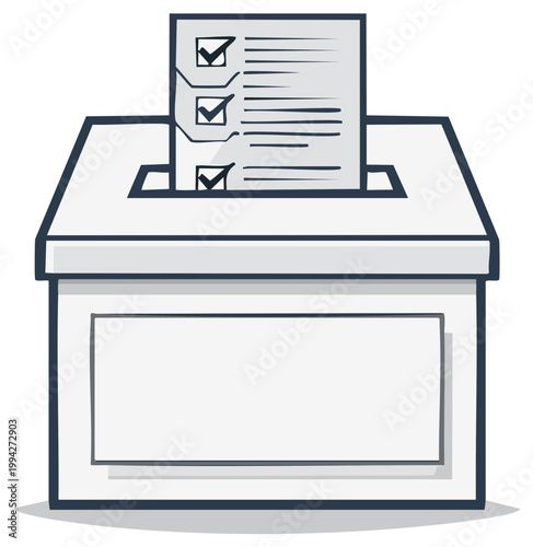 Ballot box with completed voting form, illustration for democracy concepts