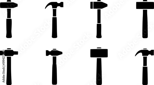 Hammer icon. Black, minimalist icon isolated on white background. Hammer simple silhouette. Web site page and mobile app design vector element.

