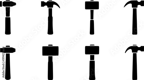 Hammer icon. Black, minimalist icon isolated on white background. Hammer simple silhouette. Web site page and mobile app design vector element.
