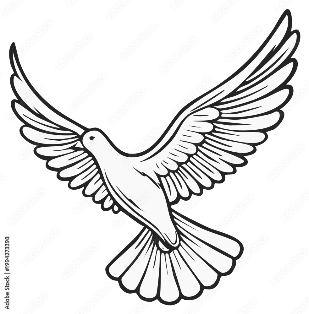 Fototapeta premium Elegant Vector Illustration of a Flying Dove with Open Wings, Symbolic Design