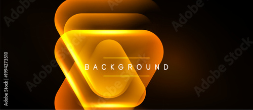 Abstract neon glow shapes overlap, creating dynamic background. Warm orange hues dominate dark space. Text reads BACKGROUND.