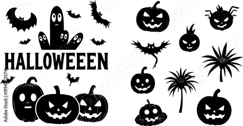 Halloween Vector Elements Silhouette Mega Set
