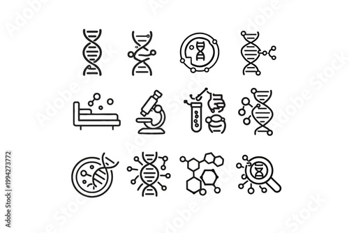 Biotechnology and DNA Research Line Icon Set