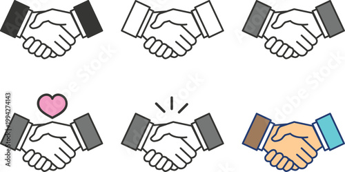 複数パターンの握手のアイコンセット