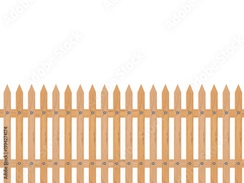 Realistic wooden picket fence vector illustration, perfect for garden landscaping and providing backyard privacy. This detailed design adds an element of charm and functionality to any outdoor space.