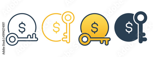 Financial Key Icon with Money Symbol. Access to Wealth and Investment. Vector Illustration