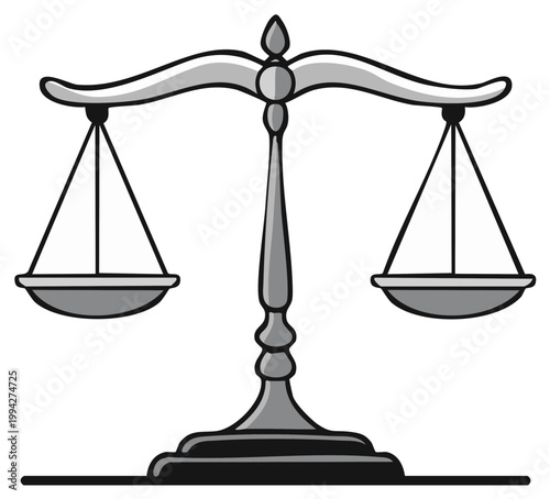 Illustration of antique balance scales symbolizing justice law and equality