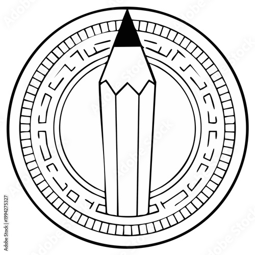 Creative concept pencil in decorative circle emblem graphic illustration design
