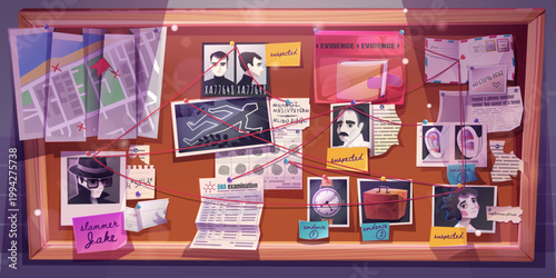 Detective board for crime investigation evidence