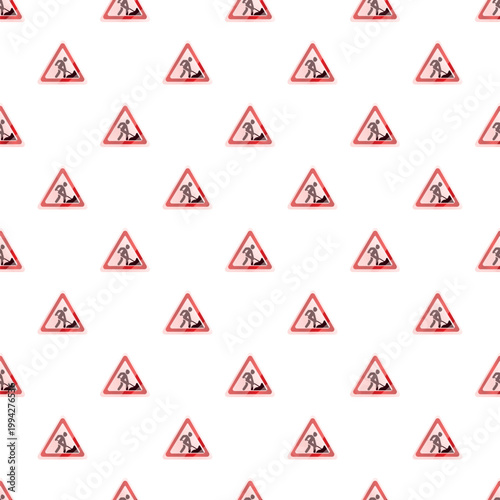 Repeating pattern of construction warning signs indicating road work ahead