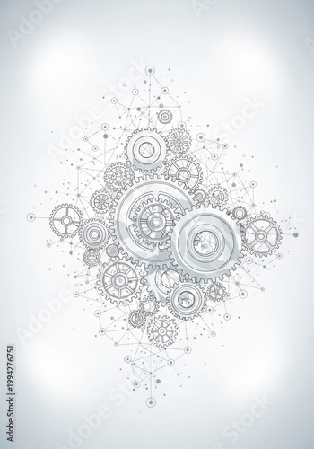 detailed illustration of interlocking gears and mechanical components